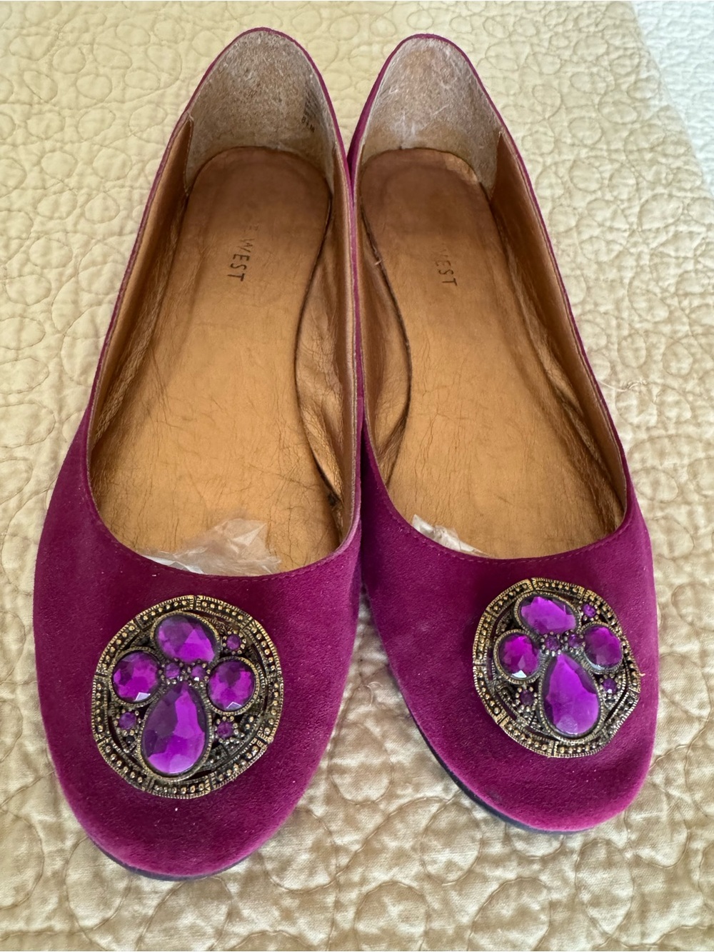 Nine West Fuchsia Velvet Jewel-Embellished Ballet Flats